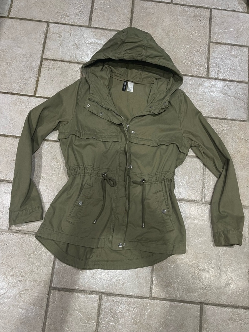 Olive Green Military Drawstring Waist Hooded Utility Jacket - Women